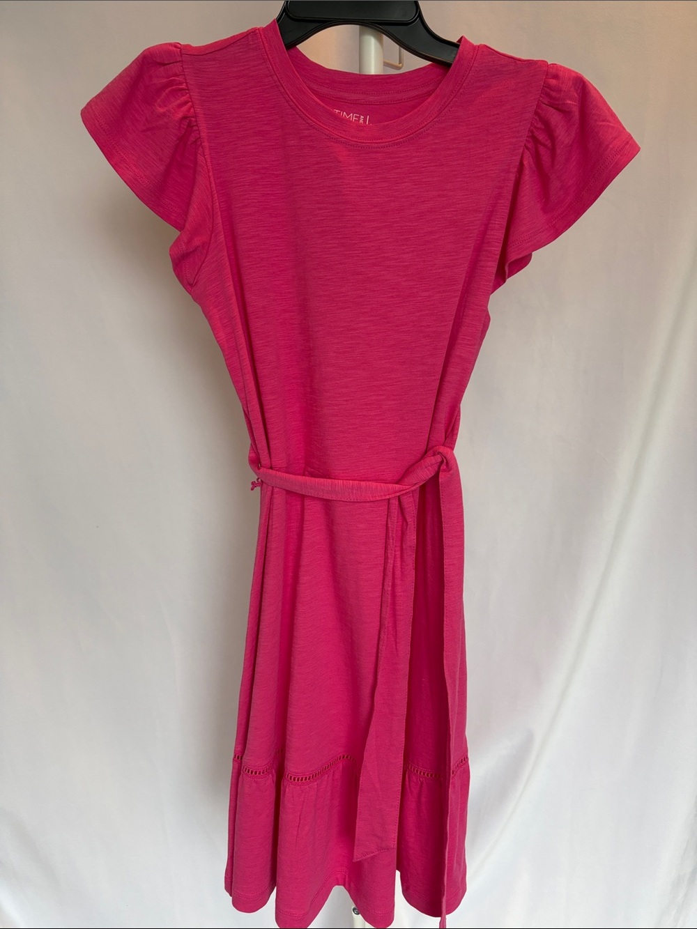 Time and Tru Hot Pink Flutter-Sleeve Belted Knit Dress